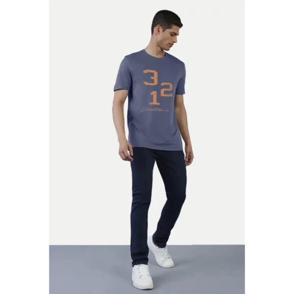 Men's?Casual Half sleeve Printed Cotton Crew Neck T-shirt (Blue) - Image 5