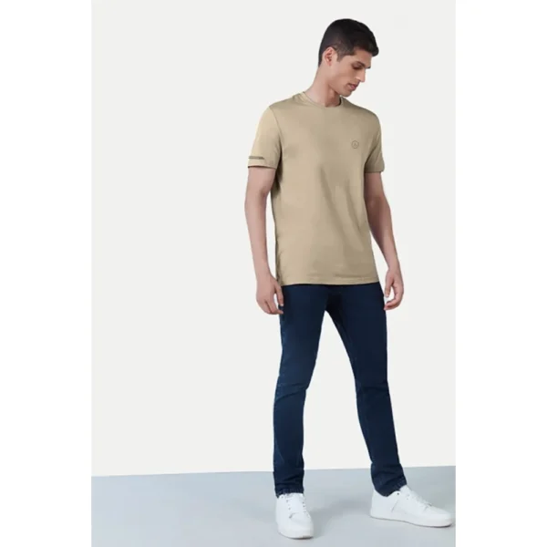 Men's?Casual Half sleeve Solid?Polyester Crew Neck T-shirt (Beige) - Image 3