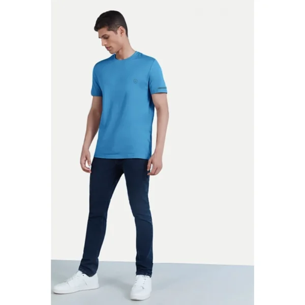 Men's?Casual Half sleeve Solid?Polyester Crew Neck T-shirt (Light Blue) - Image 5
