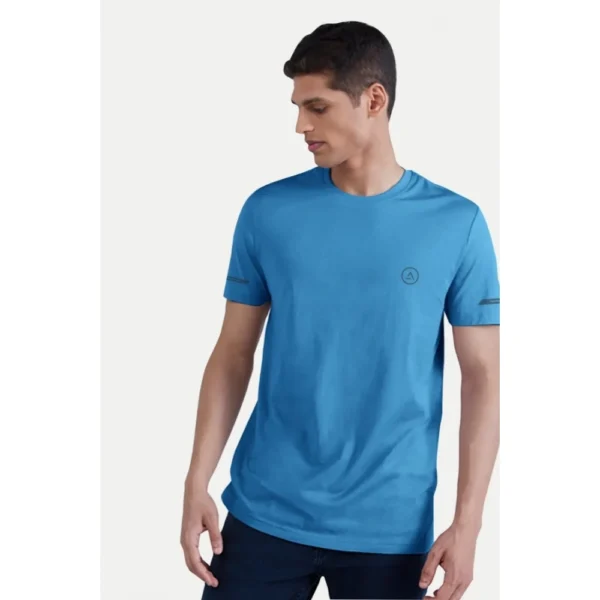 Men's?Casual Half sleeve Solid?Polyester Crew Neck T-shirt (Light Blue) - Image 3