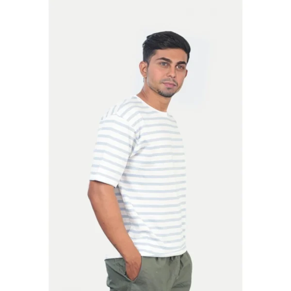 Men's?Casual Half sleeve Stripped Cotton Crew Neck T-shirt (White) - Image 3