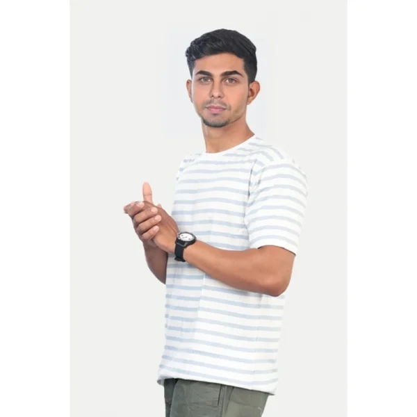 Men's?Casual Half sleeve Stripped Cotton Crew Neck T-shirt (White) - Image 5