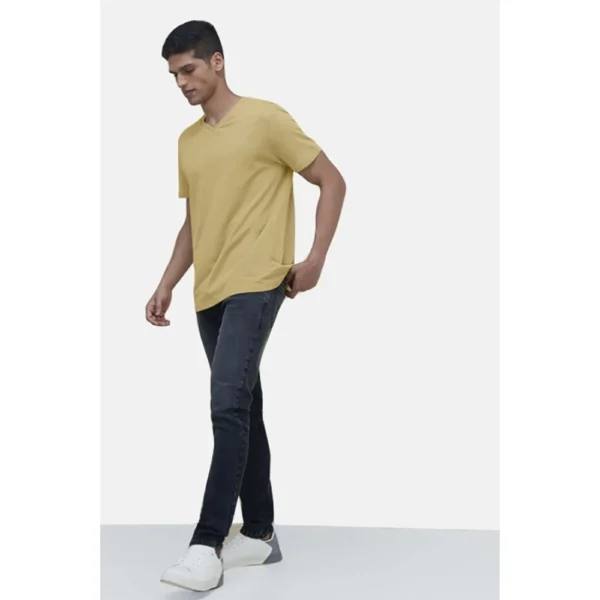 Men's?Casual Half sleeve Solid?Cotton V Neck T-shirt (Sand) - Image 5