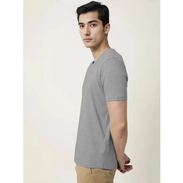 Men's?Casual Half sleeve Solid?Cotton V Neck T-shirt (Grey Melange) - Image 4
