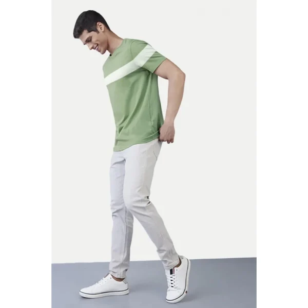 Men's?Casual Half sleeve Stripped Cotton Crew Neck T-shirt (Light Green) - Image 5
