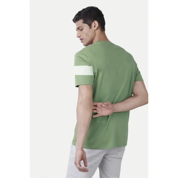 Men's?Casual Half sleeve Stripped Cotton Crew Neck T-shirt (Light Green) - Image 2