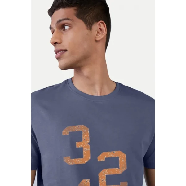Men's?Casual Half sleeve Printed Cotton Crew Neck T-shirt (Blue) - Image 3
