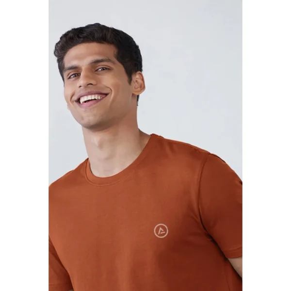 Men's?Casual Half sleeve Solid?Polyester Crew Neck T-shirt (Rust) - Image 3