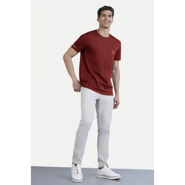 Men's?Casual Half sleeve Solid?Polyester Crew Neck T-shirt (Maroon) - Image 5