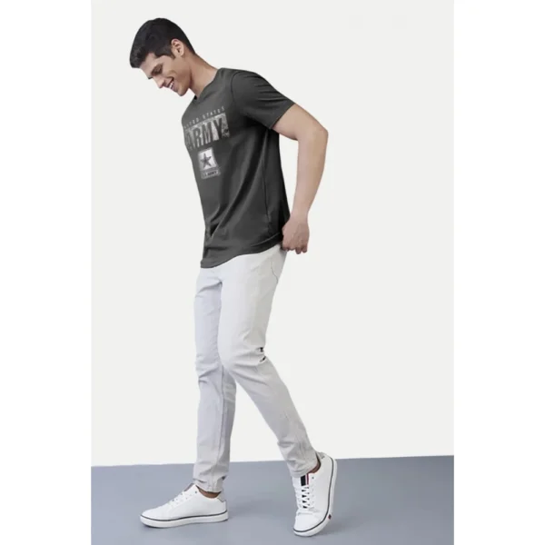 Men's?Casual Half sleeve Printed Cotton Round Neck T-shirt (Dark Grey) - Image 5