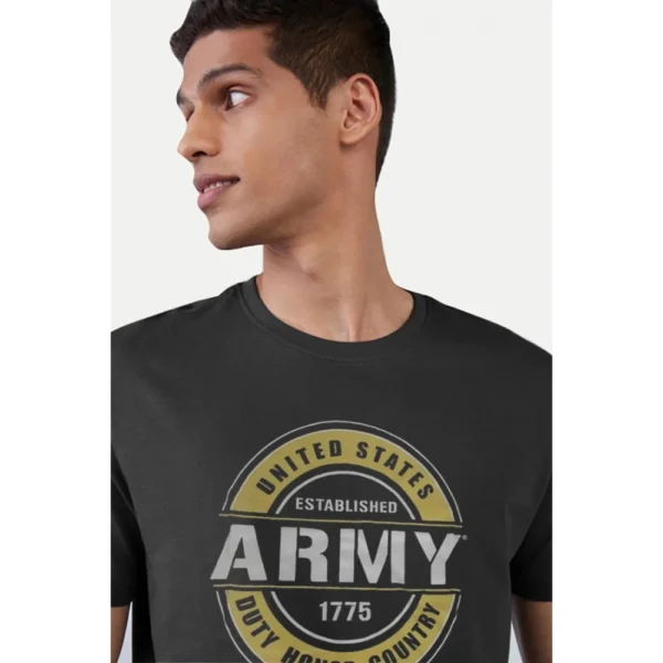 Men's?Casual Half sleeve Printed Cotton Crew Neck T-shirt (Black) - Image 3
