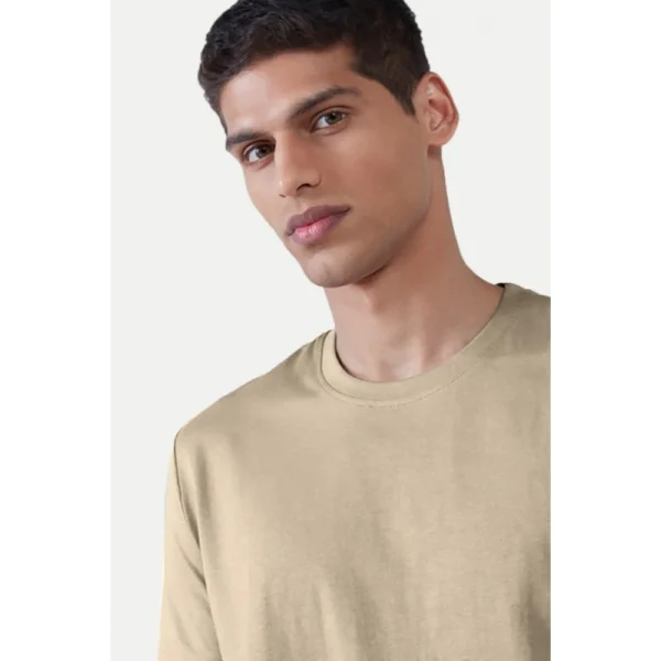 Men's?Casual Half sleeve Solid?Polyester Crew Neck T-shirt (Beige) - Image 5