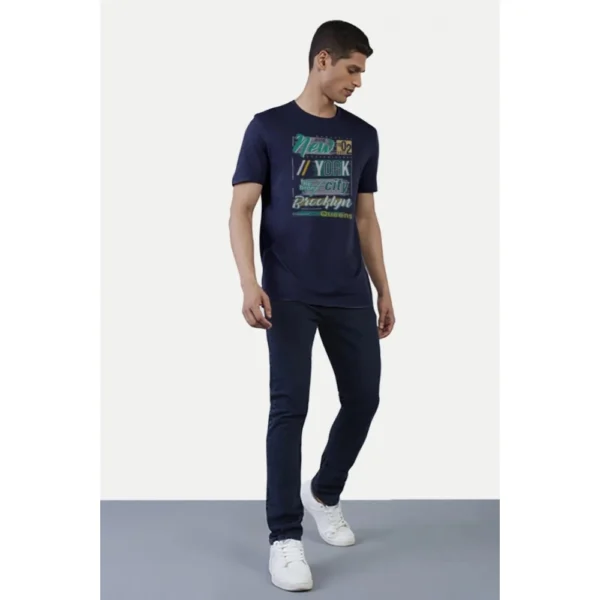 Men's?Casual Half sleeve Printed Polyester Crew Neck T-shirt (Navy) - Image 5