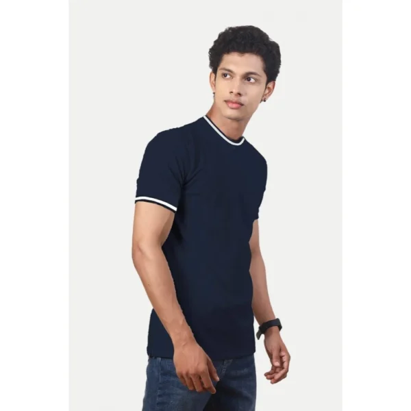 Men's?Casual Half sleeve Solid?Polyester Crew Neck T-shirt (Navy) - Image 5