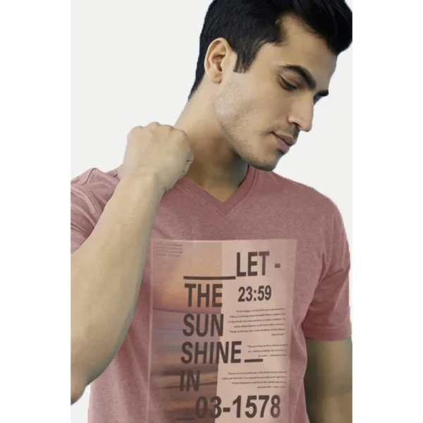 Men's?Casual Half sleeve Digital Printed Cotton Crew Neck T-shirt (Coral) - Image 3