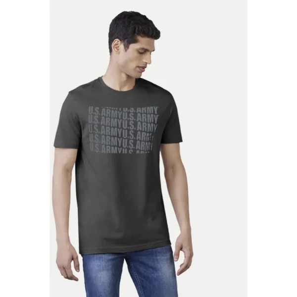 Men's?Casual Half sleeve Printed Cotton Round Neck T-shirt (Dark Grey) - Image 3