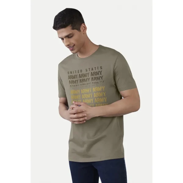 Men's?Casual Half sleeve Printed Cotton Crew Neck T-shirt (Olive) - Image 3