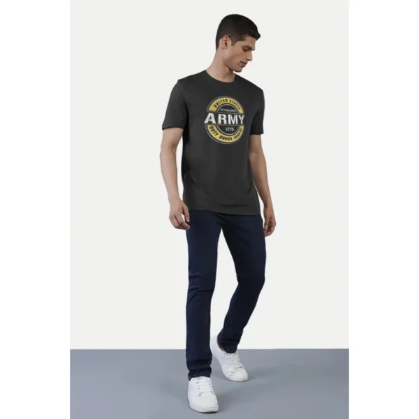 Men's?Casual Half sleeve Printed Cotton Crew Neck T-shirt (Black) - Image 5