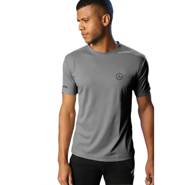 Men's?Casual Half sleeve Solid?Polyester Crew Neck T-shirt (Grey)