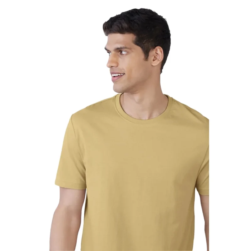 Men's?Casual Half sleeve Solid?Polyester Crew Neck T-shirt (Sand)