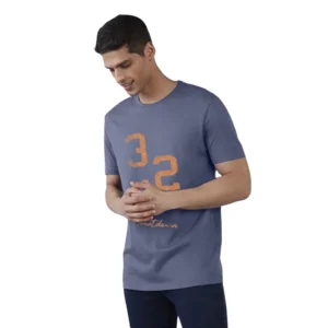 Men's?Casual Half sleeve Printed Cotton Crew Neck T-shirt (Blue)