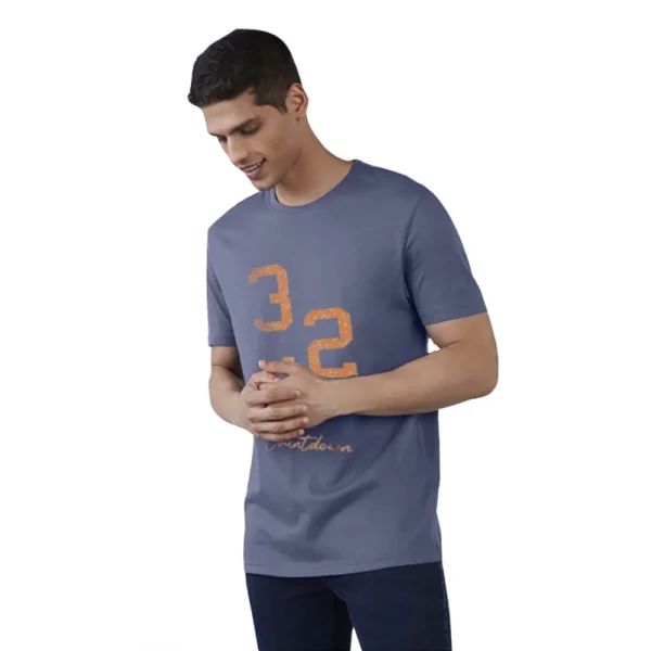 Men's?Casual Half sleeve Printed Cotton Crew Neck T-shirt (Blue)
