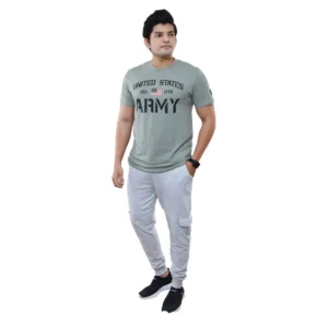 Men's?Casual Half sleeve Printed Cotton Crew Neck T-shirt (Grey)
