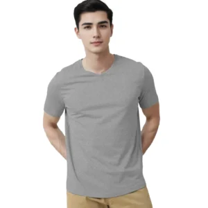 Men's?Casual Half sleeve Solid?Cotton V Neck T-shirt (Grey Melange)