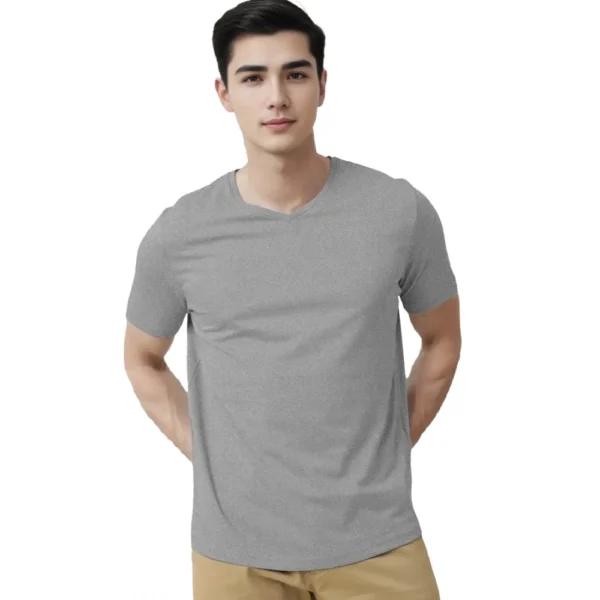Men's?Casual Half sleeve Solid?Cotton V Neck T-shirt (Grey Melange)