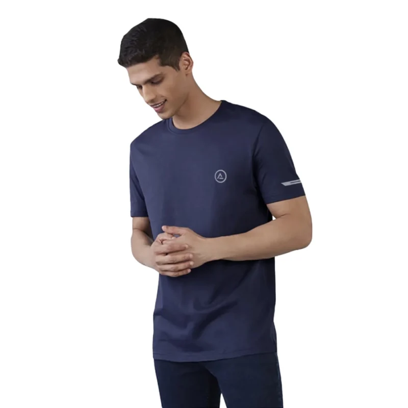 Men's?Casual Half sleeve Solid?Polyester Crew Neck T-shirt (Navy)