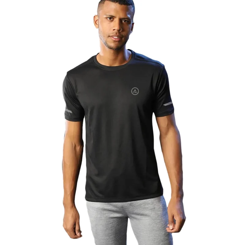 Men's?Casual Half sleeve Solid?Polyester Crew Neck T-shirt (Black)