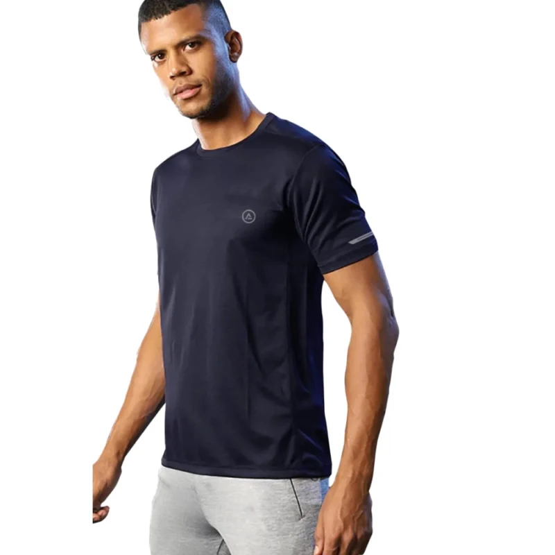 Men's?Casual Half sleeve Solid?Polyester Crew Neck T-shirt (Navy)