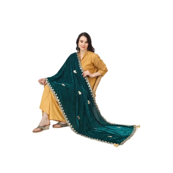 Women's Velvet Gotta Patti Dupatta (Dark Green, Length:?2.25 to 2.50 Mtr) - Image 2