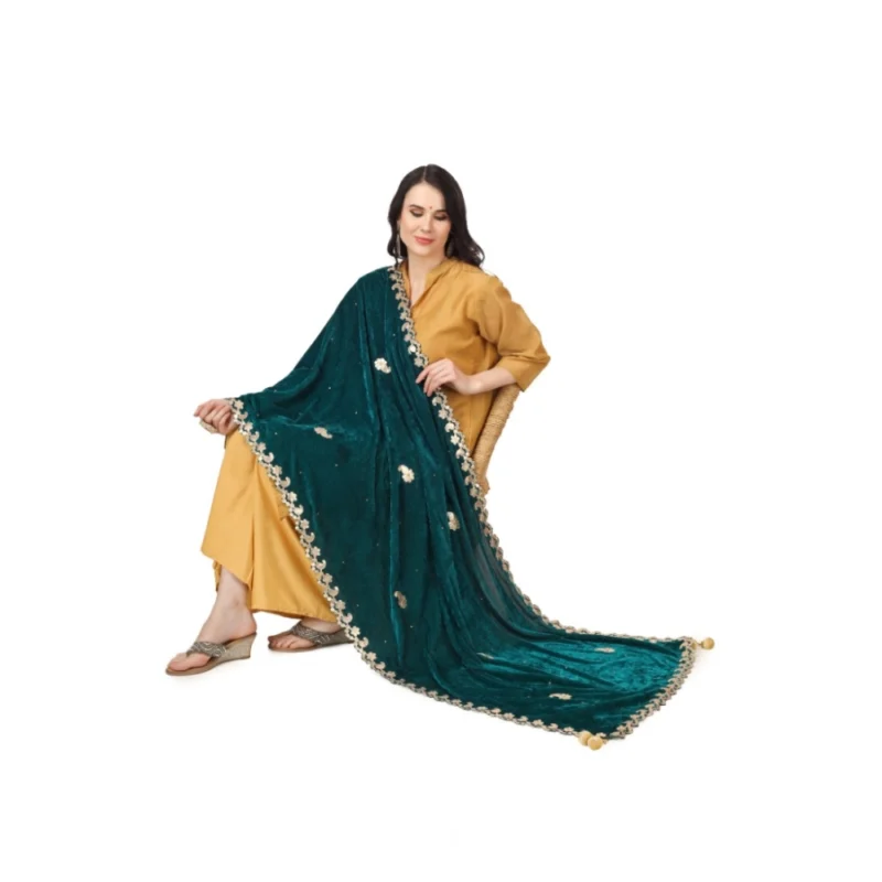 Alternative view of Women's Velvet Gotta Patti Dupatta (Dark Green, Length: 2.25 to 2.50 Mtr)