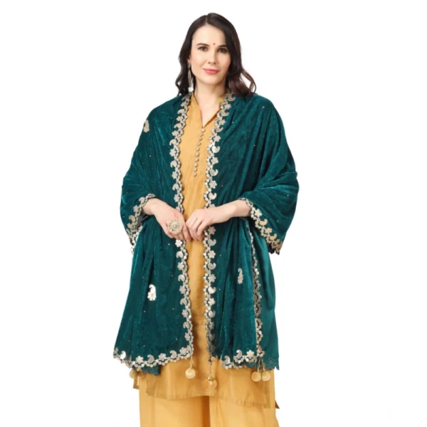 Women's Velvet Gotta Patti Dupatta (Dark Green, Length:?2.25 to 2.50 Mtr) - Image 3