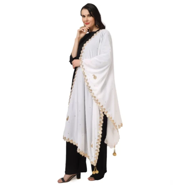 Women's Velvet Gotta Patti Dupatta (White, Length:?2.25 to 2.50 Mtr) - Image 5