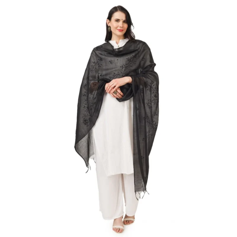Alternative view of Generic Women's Cotton Embroidered Dupatta (Black, Length: 2.25 to 2.50 Mtr)