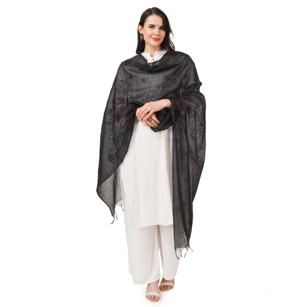 Generic Women's Cotton Embroidered Dupatta (Black, Length: 2.25 to 2.50 Mtr) - Image 2