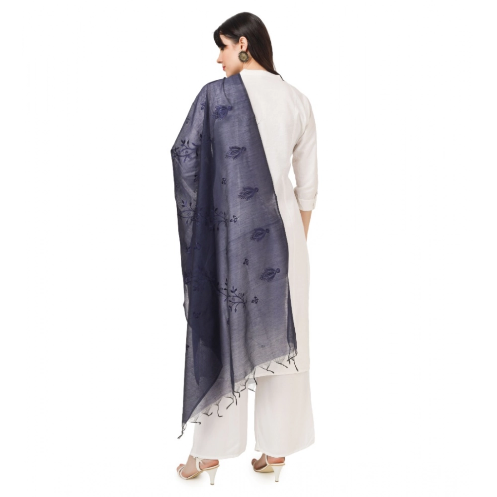 Generic Women's Cotton Embroidered Dupatta (Dark Blue, Length: 2.25 to 2.50 Mtr) - Image 3