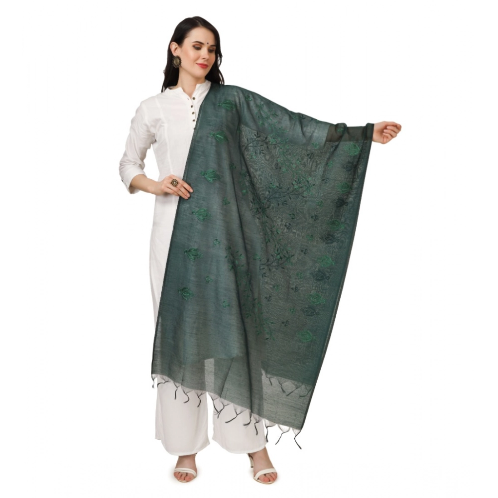 Generic Women's Cotton Embroidered Dupatta (Green, Length: 2.25 to 2.50 Mtr)