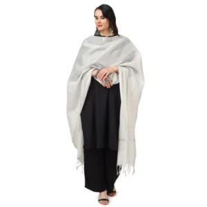 Alternative view of Generic Women's Chanderi Solid Dupatta (White, Length: 2.25 to 2.50 Mtr)