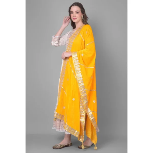Generic Women's Velvet Gotta Patti Dupatta (Yellow, Length: 2.25 to 2.50 Mtr) - Image 3