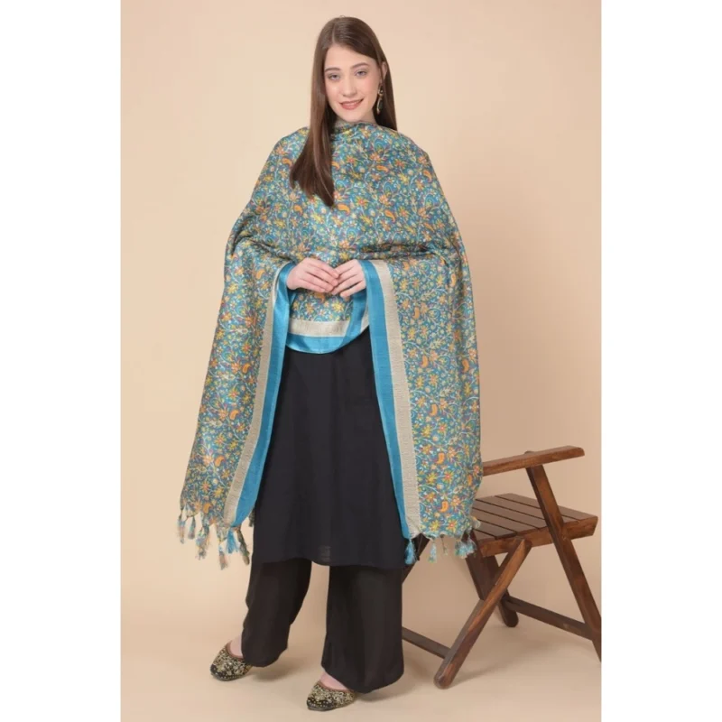 Alternative view of Generic Women's Art Silk Printed Dupatta (Turquoise, Length: 2.25 to 2.50 Mtr)