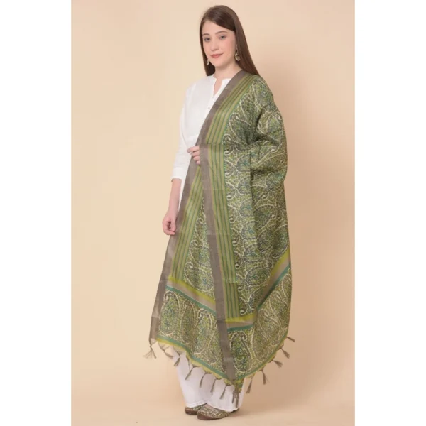 Generic Women's Art Silk Printed Dupatta (Green, Length: 2.25 to 2.50 Mtr) - Image 4