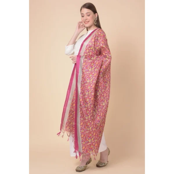 Generic Women's Art Silk Printed Dupatta (Pink, Length: 2.25 to 2.50 Mtr) - Image 4
