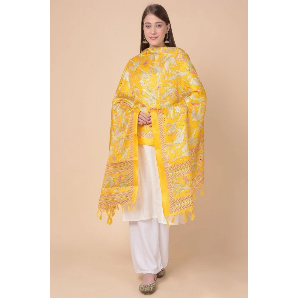 Women's Art Silk Printed Dupatta (Yellow, Length: 2.25 to 2.50 Mtr) - Image 2