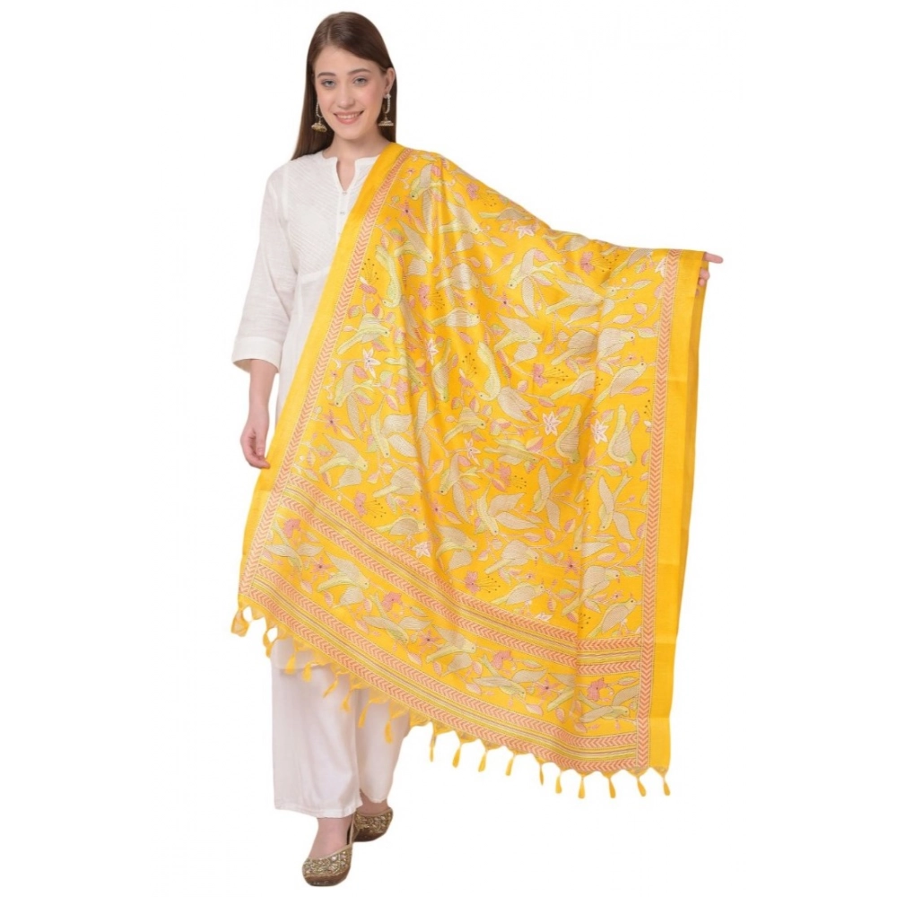 Women's Art Silk Printed Dupatta (Yellow, Length: 2.25 to 2.50 Mtr)