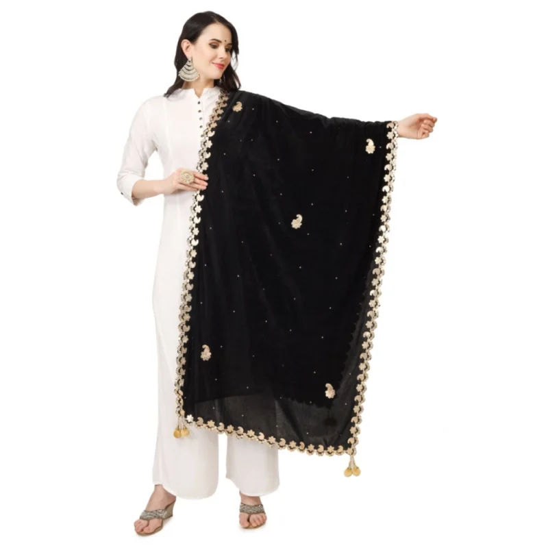 Women's Velvet Gotta Patti Dupatta (Black, Length: 2.25 to 2.50 Mtr)