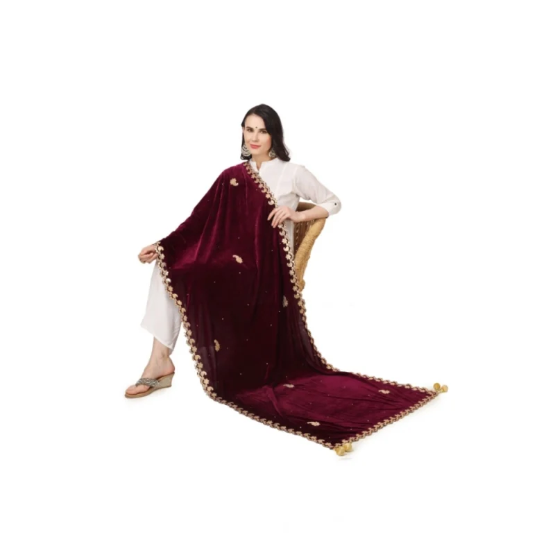 Alternative view of Women's Velvet Gotta Patti Dupatta (Purple, Length: 2.25 to 2.50 Mtr)