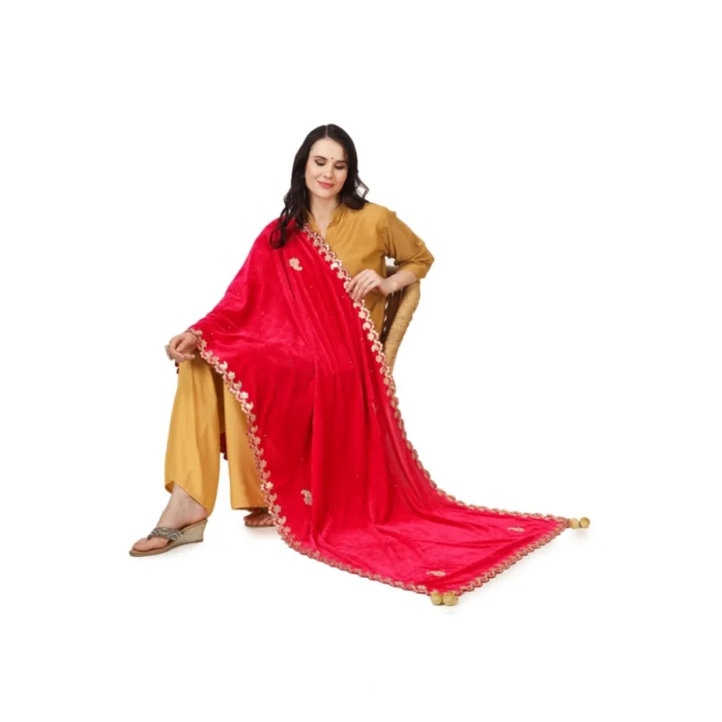 Alternative view of Generic Women's Velvet Gotta Patti Dupatta (Pink, Length: 2.25 to 2.50 Mtr)